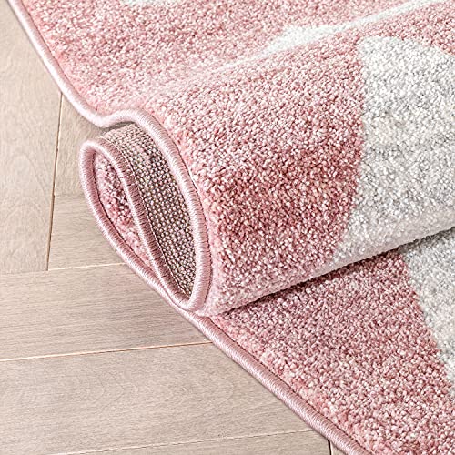 Well Woven Tango Pink Geometric Triangle Pattern Stain-Resistant Area Rug 3x5 (3'11" x 5'3")