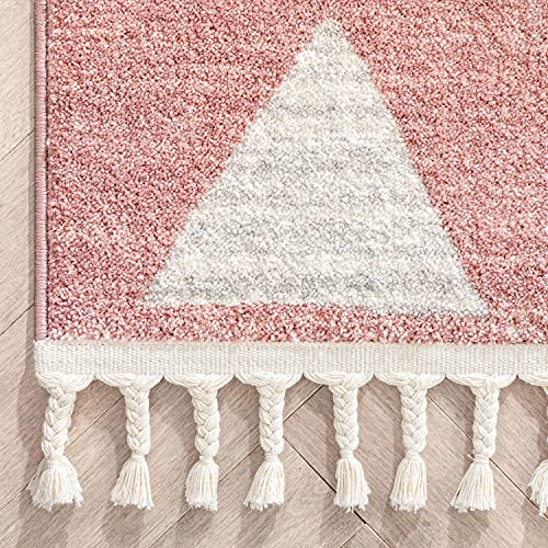 Well Woven Tango Pink Geometric Triangle Pattern Stain-Resistant Area Rug 3x5 (3'11" x 5'3")