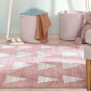 Well Woven Tango Pink Geometric Triangle Pattern Stain-Resistant Area Rug 3x5 (3'11" x 5'3")