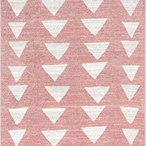 Well Woven Tango Pink Geometric Triangle Pattern Stain-Resistant Area Rug 3x5 (3'11" x 5'3")