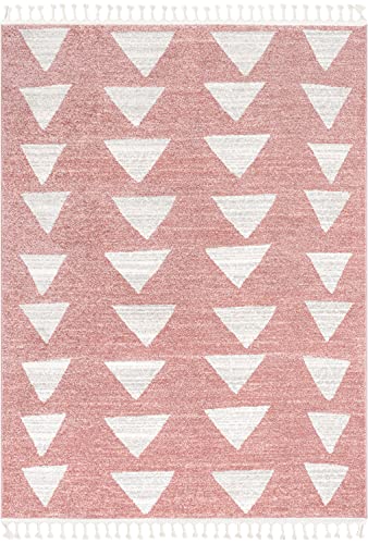 Well Woven Tango Pink Geometric Triangle Pattern Stain-Resistant Area Rug 3x5 (3'11" x 5'3")