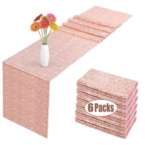 6 pack sequin table runner rose gold, 12 x 108 inch glitter rose gold table runner for rectangle table for birthday, wedding, banquet, holiday party decorations, christmas gift & baby shower