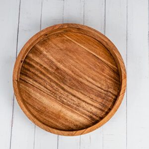 Samhita Round Serving Acacia Wooden Tray with Handles for Serving Beverages & Food on Bar Living Room Home Dining Table (12" x 12" x 1.6")