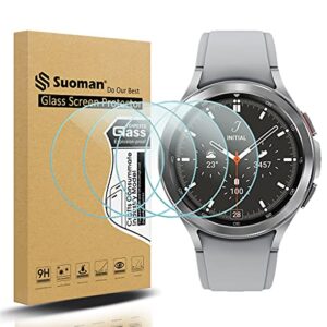 suoman 4-pack for samsung galaxy watch 4 classic 42mm screen protector, 2.5d 9h hardness tempered glass screen protector for galaxy watch 4 classic 42mm smartwatch
