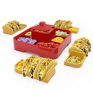 taco holder stand, taco bar serving set 4 plastic burritos nachos tortilla holders stackable taco plates for party, taco night