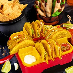 Taco Holder Stand, Taco Bar serving set 4 Plastic Burritos Nachos Tortilla Holders Stackable Taco plates for Party, Taco Night