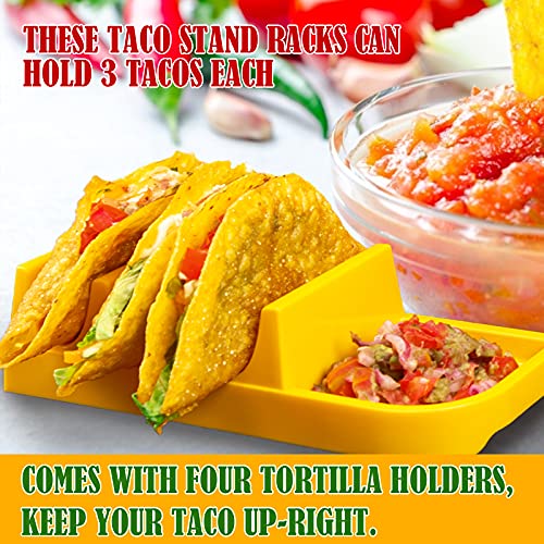 Taco Holder Stand, Taco Bar serving set 4 Plastic Burritos Nachos Tortilla Holders Stackable Taco plates for Party, Taco Night