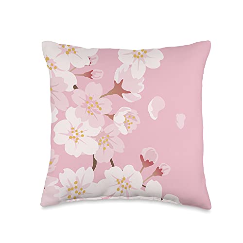 Cherry Blossom Accessories Sakura Japanese Pink Flowers Artsy Cherry Blossom Throw Pillow, 16x16, Multicolor