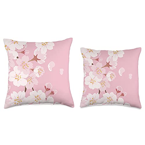 Cherry Blossom Accessories Sakura Japanese Pink Flowers Artsy Cherry Blossom Throw Pillow, 16x16, Multicolor