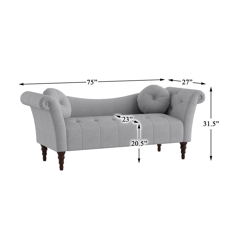 Pemberly Row 75" Traditional Fabric Settee with 2 Pillows in Dove Gray