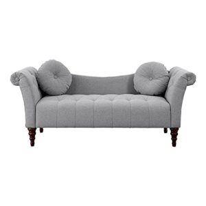 Pemberly Row 75" Traditional Fabric Settee with 2 Pillows in Dove Gray