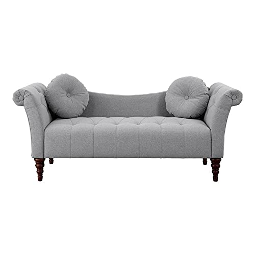 Pemberly Row 75" Traditional Fabric Settee with 2 Pillows in Dove Gray