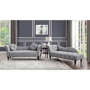 Pemberly Row 75" Traditional Fabric Settee with 2 Pillows in Dove Gray