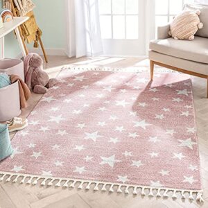 well woven kosme pink geometric star pattern stain-resistant area rug (5'3" x 7'3")