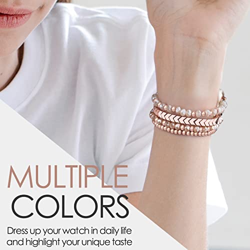 MOFREE Beaded Bracelet Compatible for Apple Watch Band 40mm/38mm/41mm Series 8/7/SE/6/5/4/3/2/1 Women Fashion Handmade Elastic Stretch Strap for iWatch Bands Replacement Rose Gold