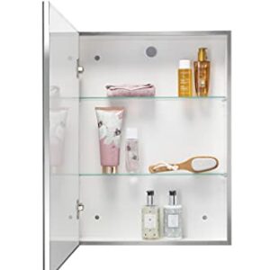 Croydex Finchley Single Door. Surface Mount Flexi-Fix Easy Hanging System Medicine Cabinet, 20 in (W) x 26 in (H) Stainless Steel