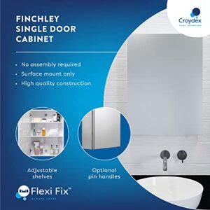 Croydex Finchley Single Door. Surface Mount Flexi-Fix Easy Hanging System Medicine Cabinet, 20 in (W) x 26 in (H) Stainless Steel