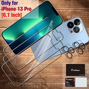 Ferilinso Designed for iPhone 13 Pro Screen Protector, 3 Pack HD Tempered Glass with 2 Pack Camera Lens Protector, Case Friendly, 9H Hardness, Bubble Free, 5G 6.1 Inch, easy installation