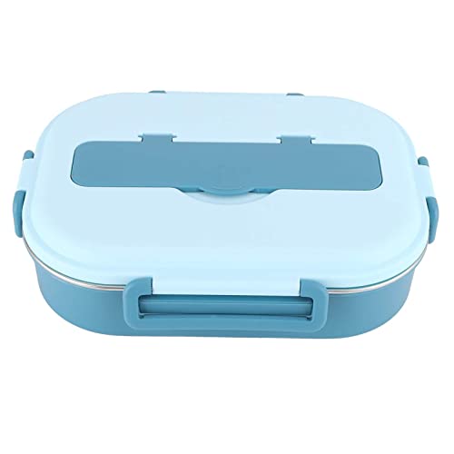 Raviga Stainless Steel Lunch Box 4 Compartments Portable Bento Box for Kids Student or Adult Food Storage Containers with Lids Airtight Soup Bowl & Tableware Large Capacity 50-oz(Blue)