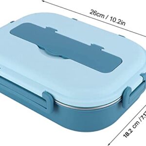 Raviga Stainless Steel Lunch Box 4 Compartments Portable Bento Box for Kids Student or Adult Food Storage Containers with Lids Airtight Soup Bowl & Tableware Large Capacity 50-oz(Blue)