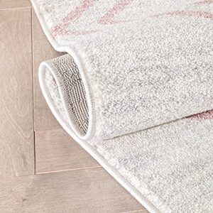 Well Woven Merri Pink Ivory Geometric Stripes Pattern Stain-Resistant Area Rug 5x7 (5'3" x 7'3")