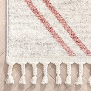 Well Woven Merri Pink Ivory Geometric Stripes Pattern Stain-Resistant Area Rug 5x7 (5'3" x 7'3")