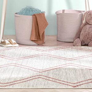 Well Woven Merri Pink Ivory Geometric Stripes Pattern Stain-Resistant Area Rug 5x7 (5'3" x 7'3")