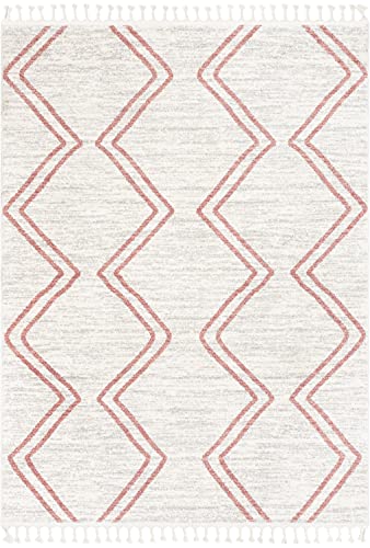 Well Woven Merri Pink Ivory Geometric Stripes Pattern Stain-Resistant Area Rug 5x7 (5'3" x 7'3")