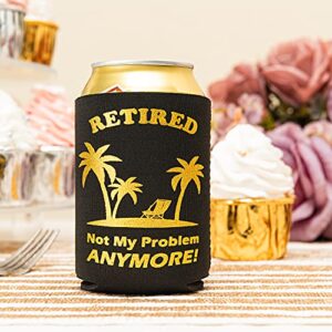 Crisky Retirement Gifts for Men & Women, 12 Pcs Beverage Can Coolers, Vacation Beer Sleeves for Retirement Party Decorations Favor, Retired Gift Ideas Insulated Drink Holder 12 Pack, Black & Gold