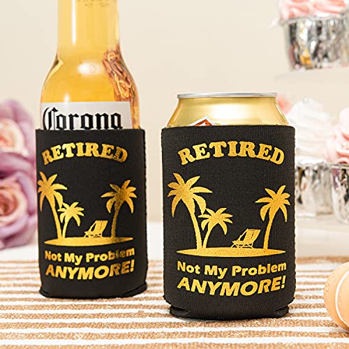 Crisky Retirement Gifts for Men & Women, 12 Pcs Beverage Can Coolers, Vacation Beer Sleeves for Retirement Party Decorations Favor, Retired Gift Ideas Insulated Drink Holder 12 Pack, Black & Gold