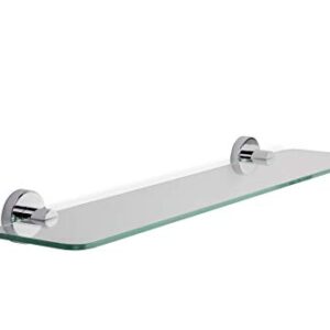 Croydex Metra Flexi-Fix Easy Fit Screw or Glue Glass Bathroom Shelf, 4.9in x 25.1in x 3.1in, Chrome