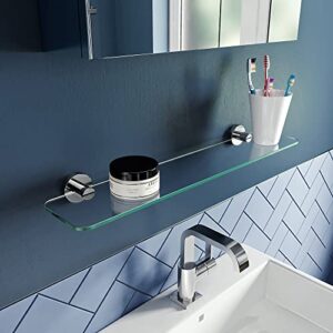 Croydex Metra Flexi-Fix Easy Fit Screw or Glue Glass Bathroom Shelf, 4.9in x 25.1in x 3.1in, Chrome