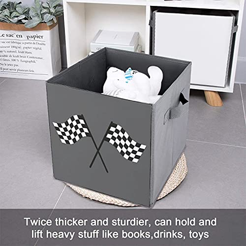 Checkered Racing Flag PU Storage Box Organizing Cubes With Handles Basket Bins For Closet Toy