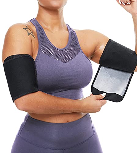 Arm Trimmers for Women Pair Sauna Sweat Arm Shaper Bands Adjustable Compression Sleeves Wraps For Sports Workout (Silver)