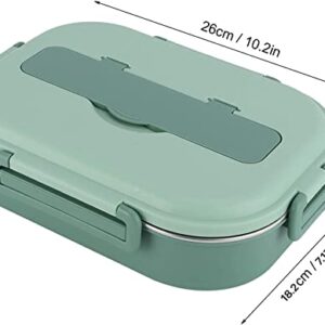 Raviga Stainless Steel Lunch Box 4 Compartments Portable Bento Box for Kids Student or Adult Food Storage Containers with Lids Airtight Soup Bowl & Tableware Large Capacity 50-oz(Green)