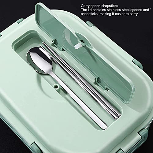 Raviga Stainless Steel Lunch Box 4 Compartments Portable Bento Box for Kids Student or Adult Food Storage Containers with Lids Airtight Soup Bowl & Tableware Large Capacity 50-oz(Green)