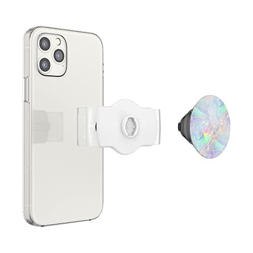 PopSockets: Phone Grip Slide for Phones and Cases, Sliding Phone Grip with Expanding Kickstand, Square Edges - White Opalescent