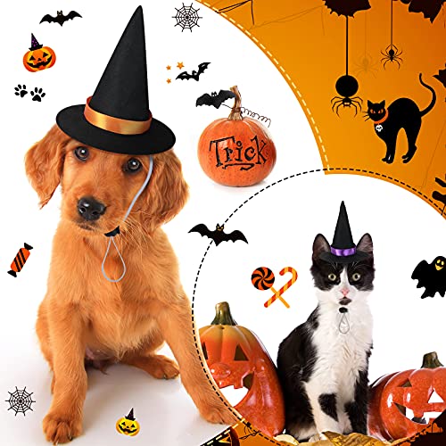 6 Pieces Halloween Cat Witch Hat Puppy Halloween Cosplay Witch Hats with Adjustable Elastic Chin Strap for Pets Cats Small Dogs Cosplay Outfit Halloween Costume Party Decoration Accessories, 2 Styles