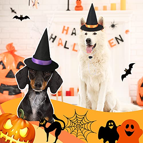 6 Pieces Halloween Cat Witch Hat Puppy Halloween Cosplay Witch Hats with Adjustable Elastic Chin Strap for Pets Cats Small Dogs Cosplay Outfit Halloween Costume Party Decoration Accessories, 2 Styles