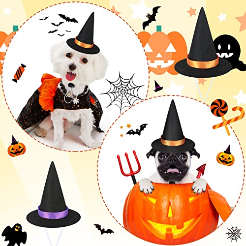 6 Pieces Halloween Cat Witch Hat Puppy Halloween Cosplay Witch Hats with Adjustable Elastic Chin Strap for Pets Cats Small Dogs Cosplay Outfit Halloween Costume Party Decoration Accessories, 2 Styles