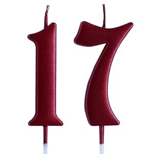 red 17th birthday candle, number 17 years old candles cake topper, boy or girl party decorations, supplies