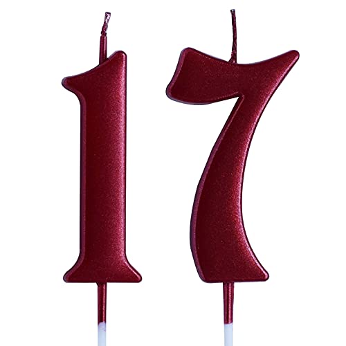 Red 17th Birthday Candle, Number 17 Years Old Candles Cake Topper, Boy Or Girl Party Decorations, Supplies