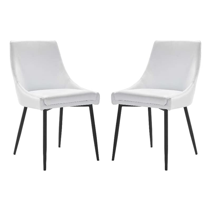 Modway Viscount Vegan Leather Side Dining Chairs-Set of 2, Black White