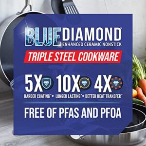 Blue Diamond Cookware Tri-Ply Stainless Steel Ceramic Nonstick, 15 Piece Cookware Pots and Pans Set, PFAS-Free, Multi Clad, Induction, Dishwasher Safe, Oven Safe, Silver