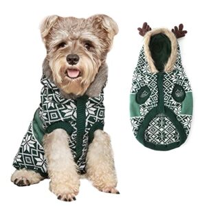 emust dog christmas clothes, cute reindeer hooded christmas dog sweaters for cat/kitten/puppy, green, s