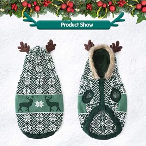EMUST Dog Christmas Clothes, Cute Reindeer Hooded Christmas Dog Sweaters for Cat/Kitten/Puppy, Green, S