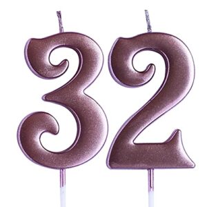 rose 32nd birthday candle, number 32 years old candles cake topper, woman or man party decorations, supplies