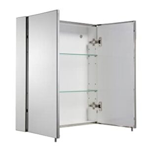 Croydex Finchley Double Door, Surface Mount Flexi-Fix Easy Hanging System Medicine Cabinet, 24 in (W) x 26 in (H) Stainless Steel