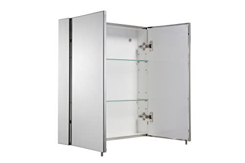 Croydex Finchley Double Door, Surface Mount Flexi-Fix Easy Hanging System Medicine Cabinet, 24 in (W) x 26 in (H) Stainless Steel