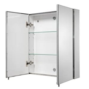 Croydex Finchley Double Door, Surface Mount Flexi-Fix Easy Hanging System Medicine Cabinet, 24 in (W) x 26 in (H) Stainless Steel